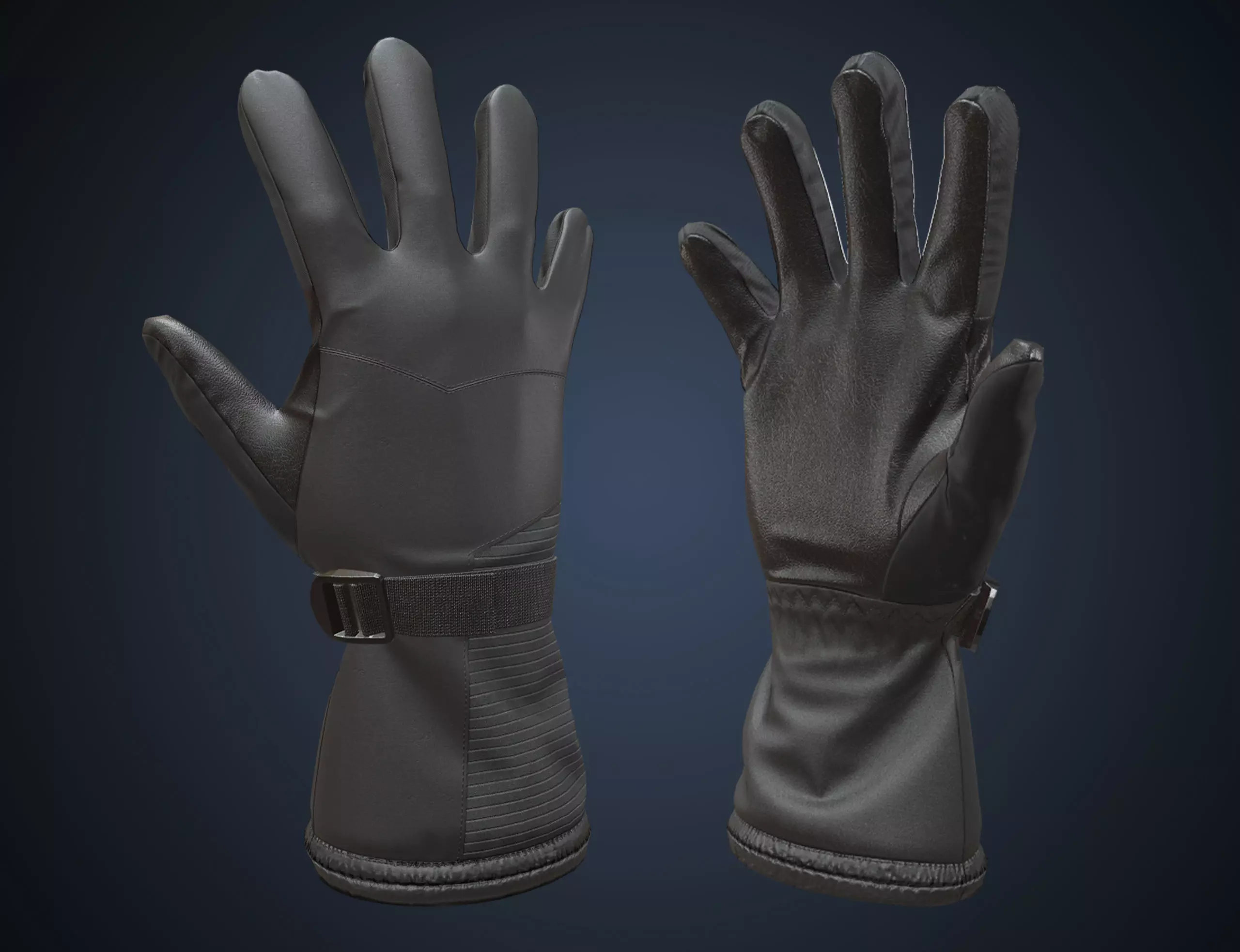 Black winter gloves Low-poly 3D model
