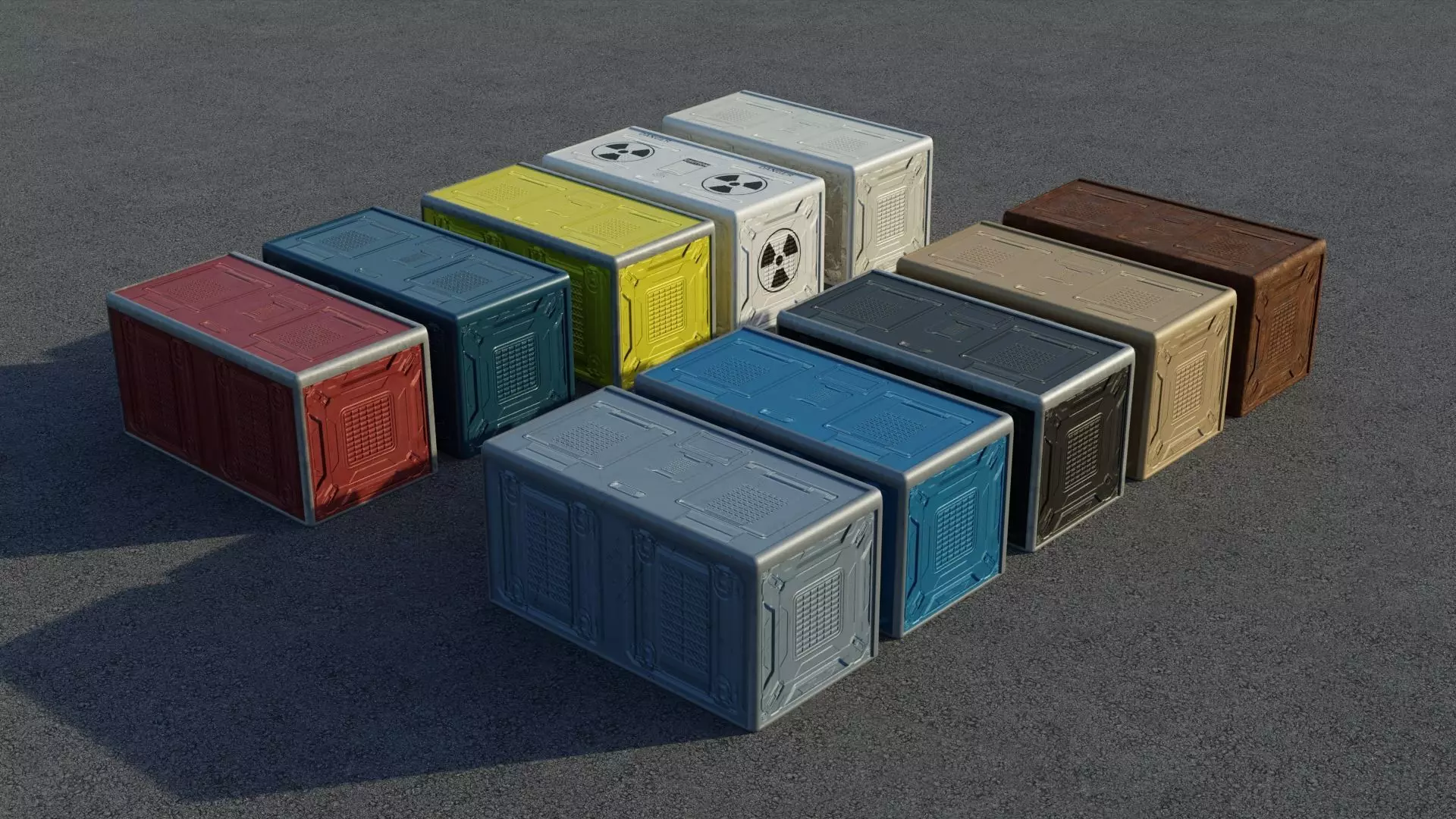 Sci fi box 3D model only 192 polygons 10 different colors Low-poly 3D model_0