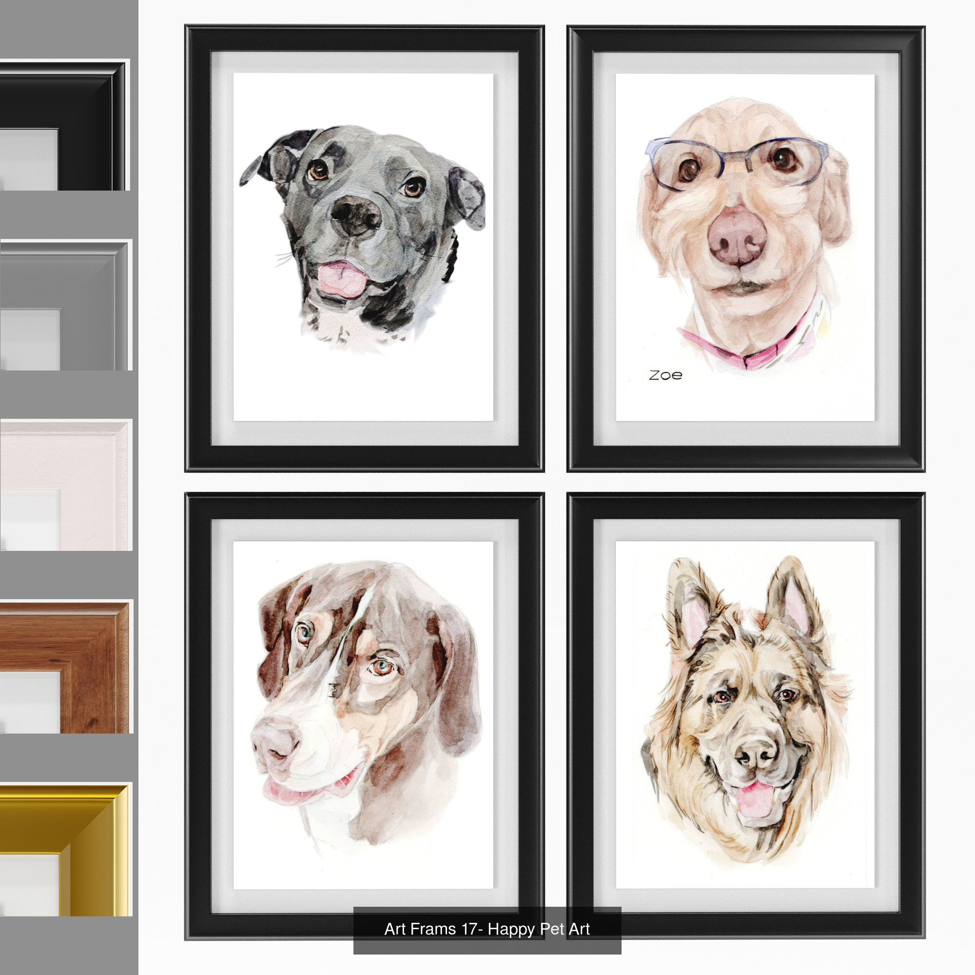 9 Art Frames Happy Pet Art 3D Model Collection_1
