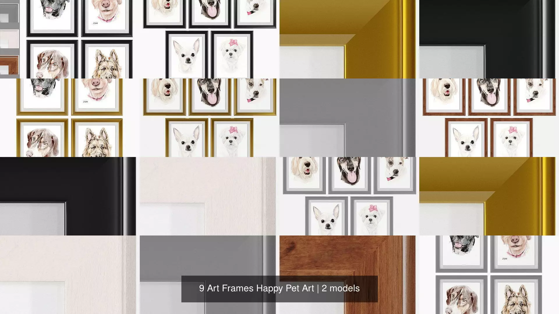 9 Art Frames Happy Pet Art 3D Model Collection_0