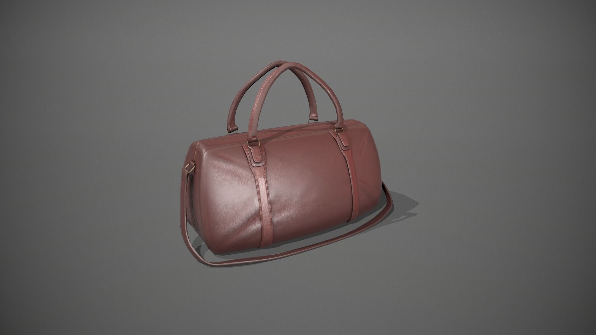 Brown Leather Duffle Bag Low-poly 3D model_11