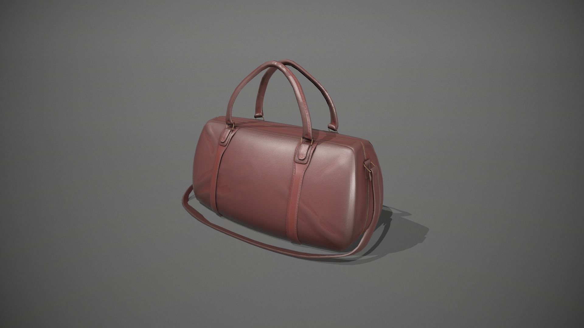 Brown Leather Duffle Bag Low-poly 3D model_9