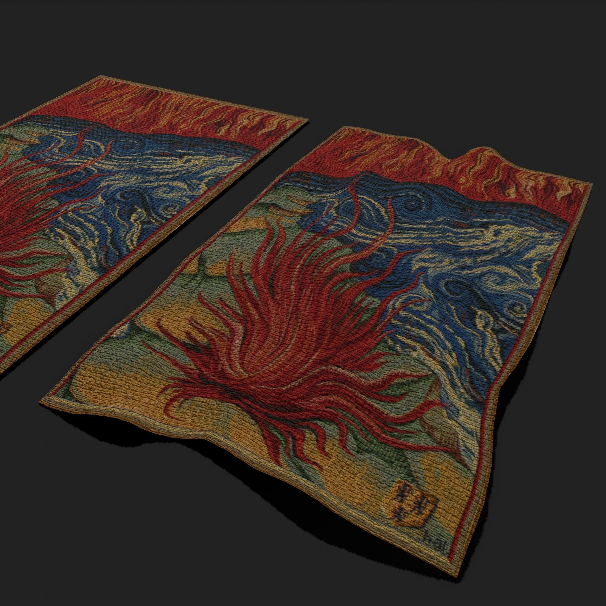 Fire Tapestry Low-poly 3D model_12