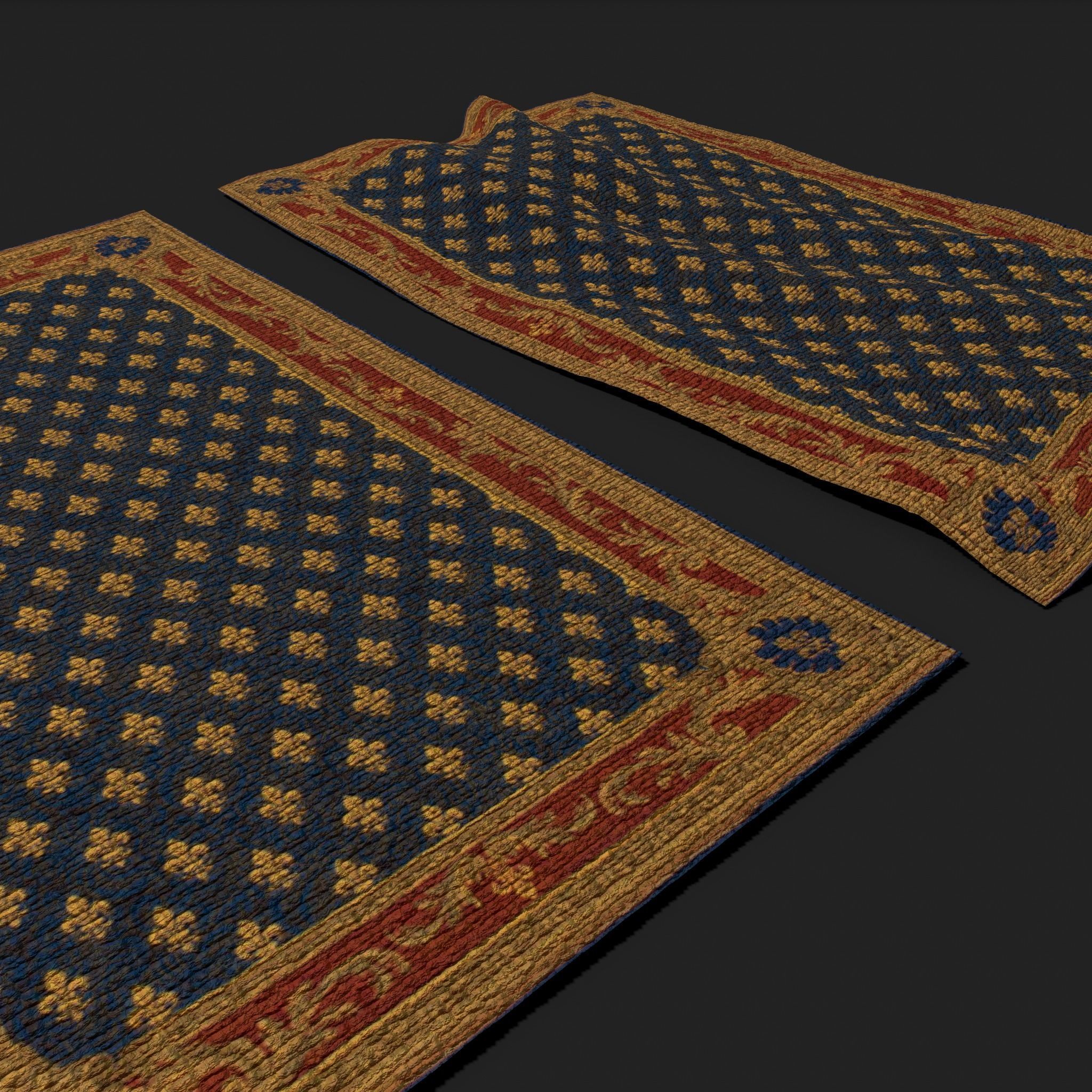 Blue Fleur Tapestry Low-poly 3D model_10