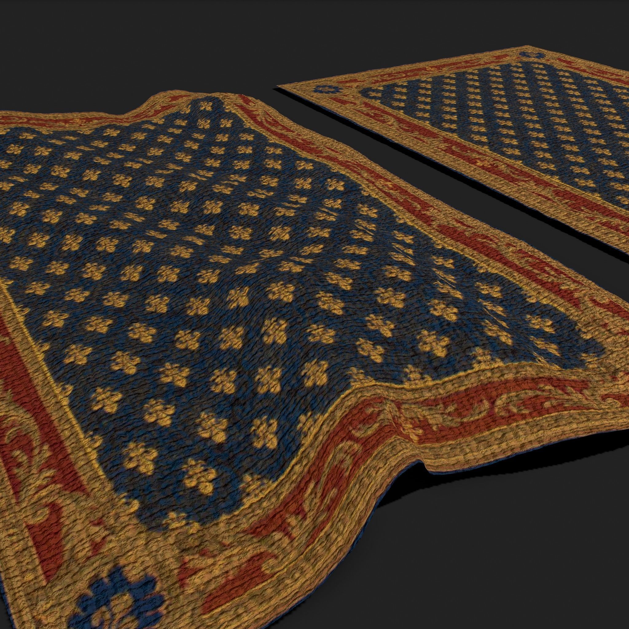 Blue Fleur Tapestry Low-poly 3D model_9