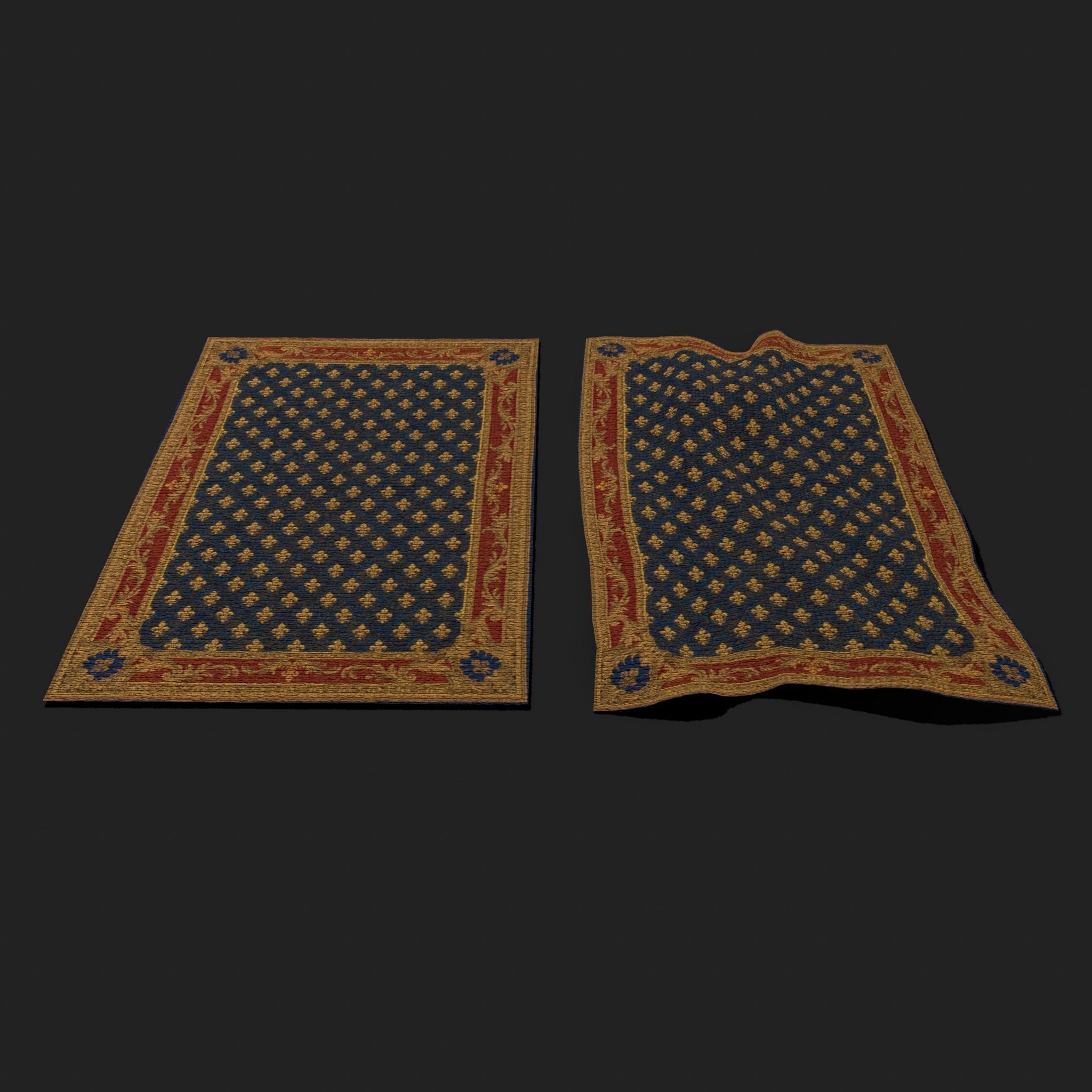 Blue Fleur Tapestry Low-poly 3D model_2