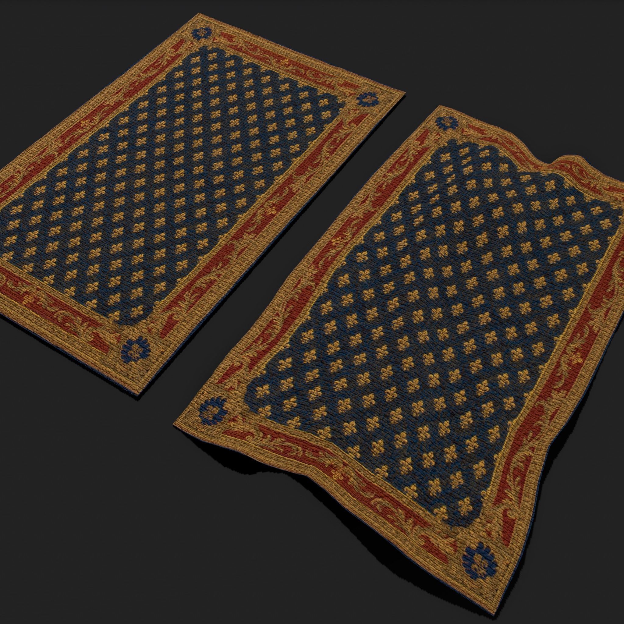 Blue Fleur Tapestry Low-poly 3D model_3