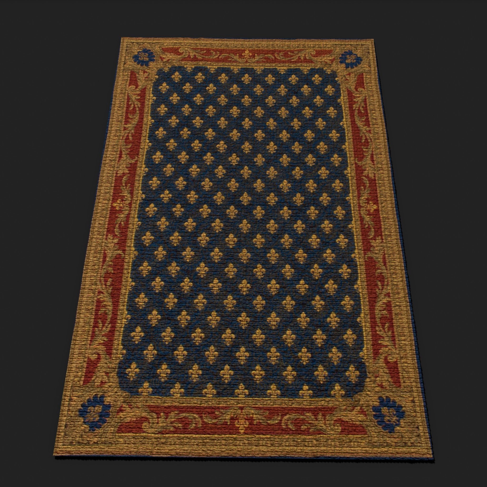 Blue Fleur Tapestry Low-poly 3D model_5