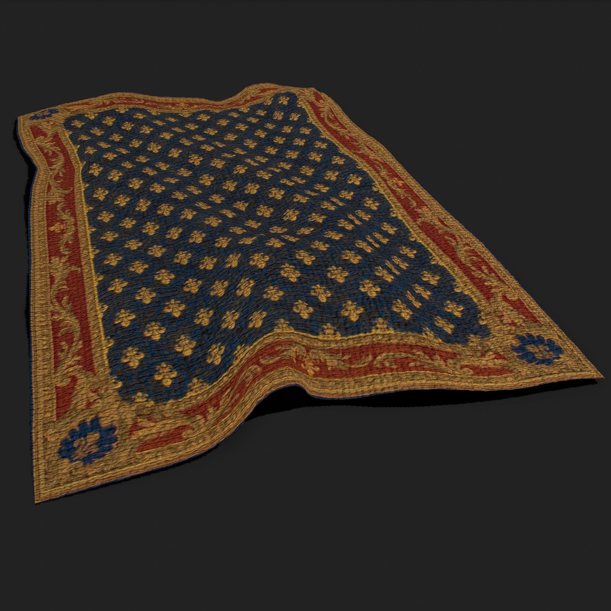 Blue Fleur Tapestry Low-poly 3D model_13