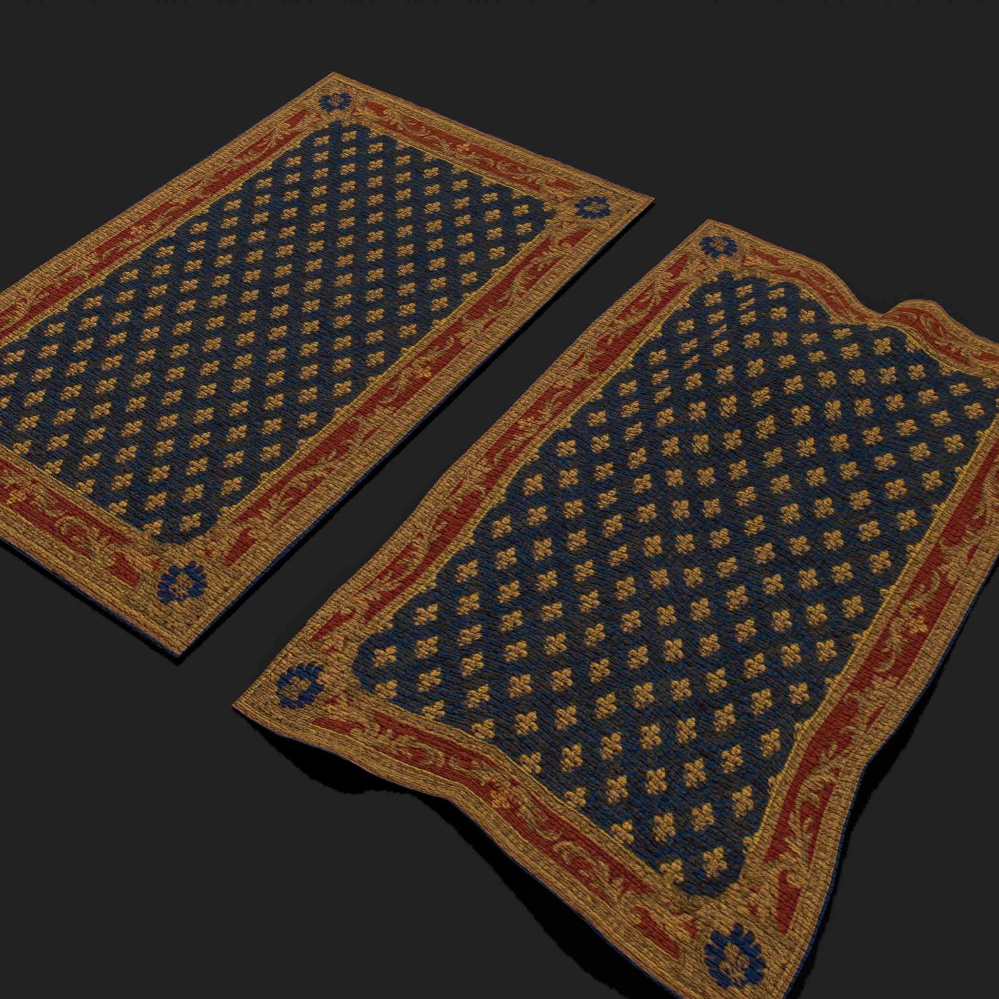 Blue Fleur Tapestry Low-poly 3D model_7