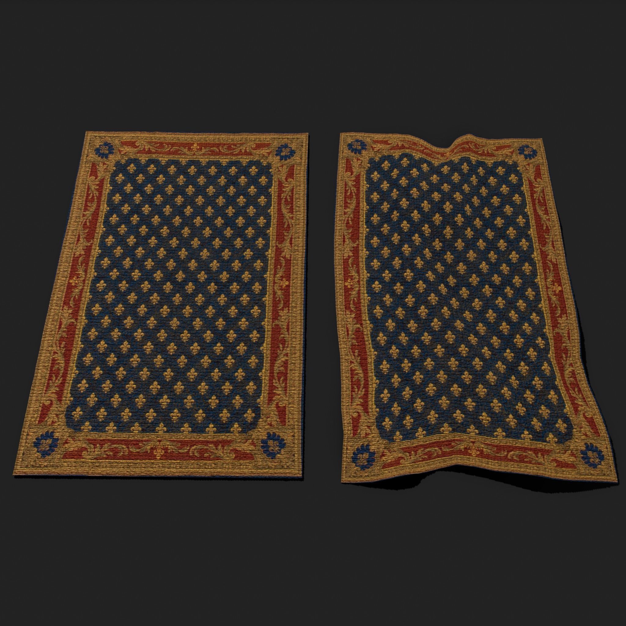 Blue Fleur Tapestry Low-poly 3D model_6