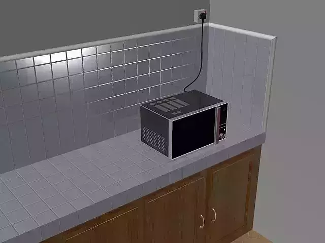 Microwave oven in kitchen