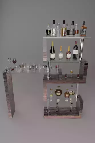 High poly set bottles with glasses