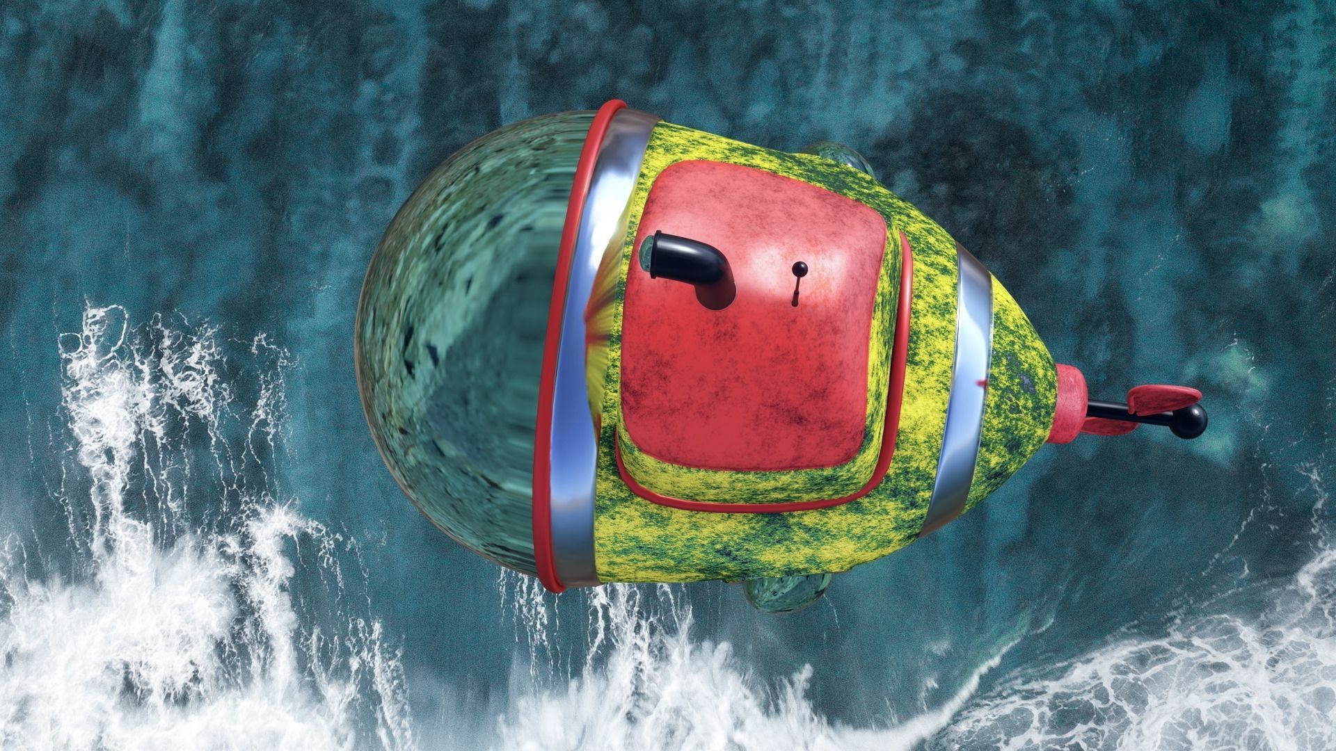 Yellow Submarine Cartoon Low-poly 3D model_3