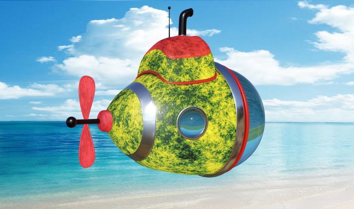 Yellow Submarine Cartoon Low-poly 3D model_2