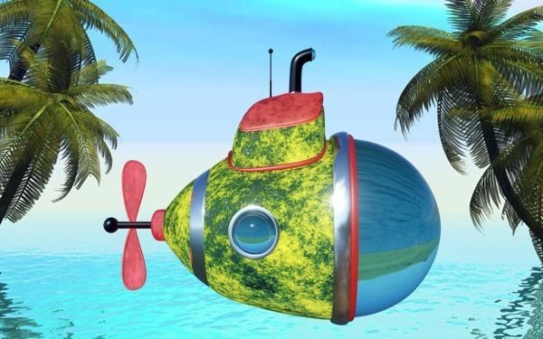 Yellow Submarine Cartoon Low-poly 3D model_1