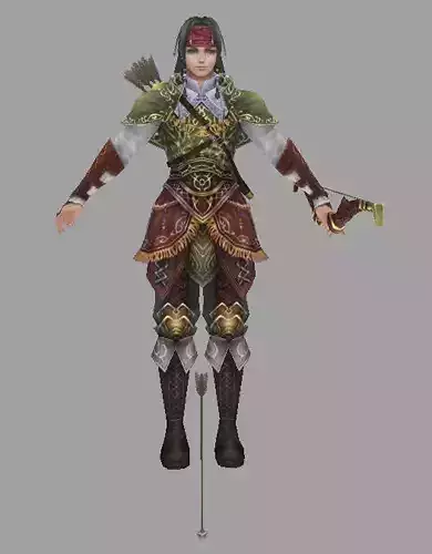 Warrior female character in armor and holding bow