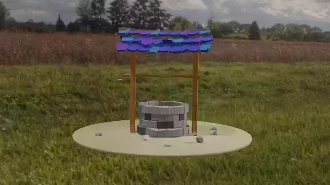 Well lowpoly low-poly 3d model water in field