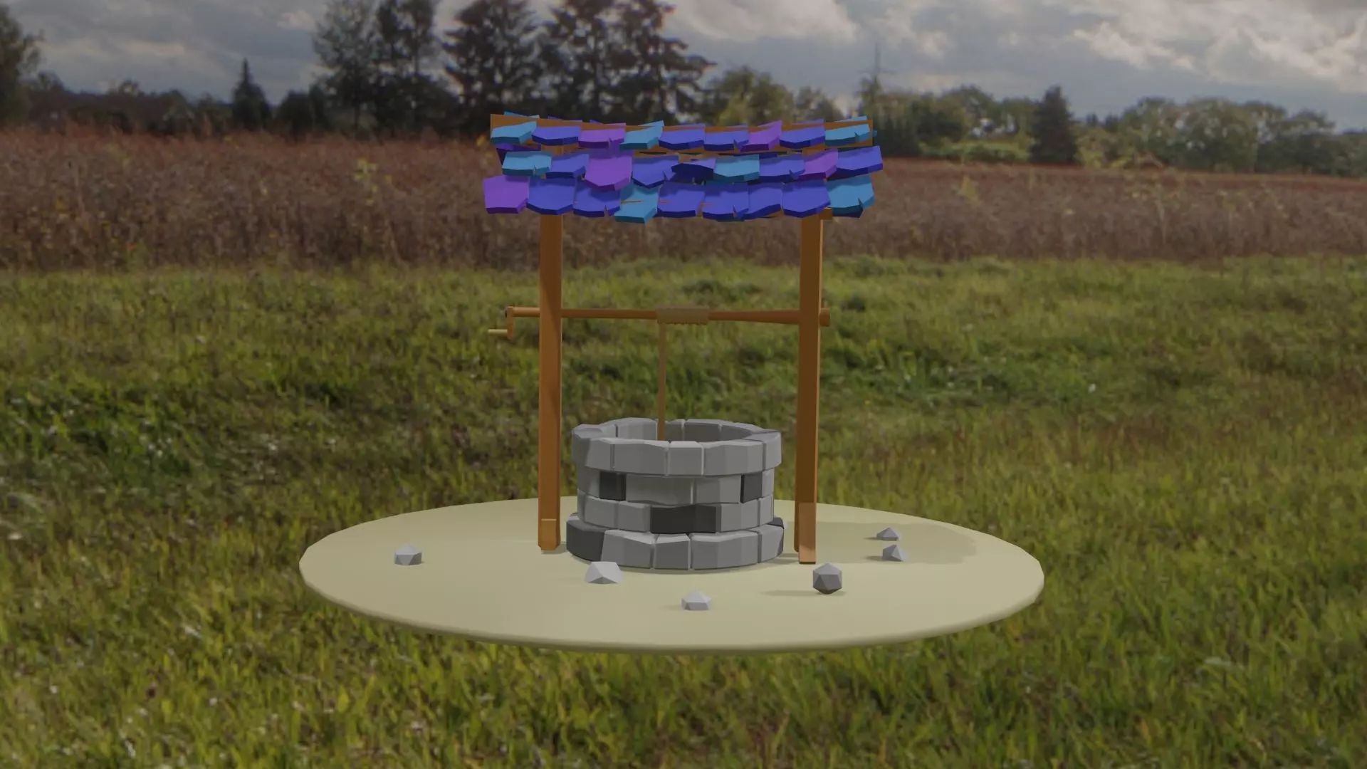 Well lowpoly low-poly 3d model water in field Low-poly 3D model_0