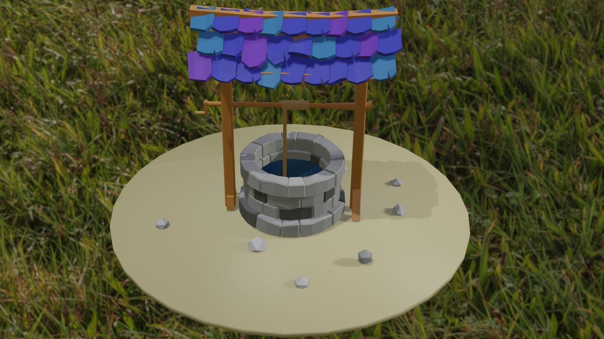 Well lowpoly low-poly 3d model water in field Low-poly 3D model_1