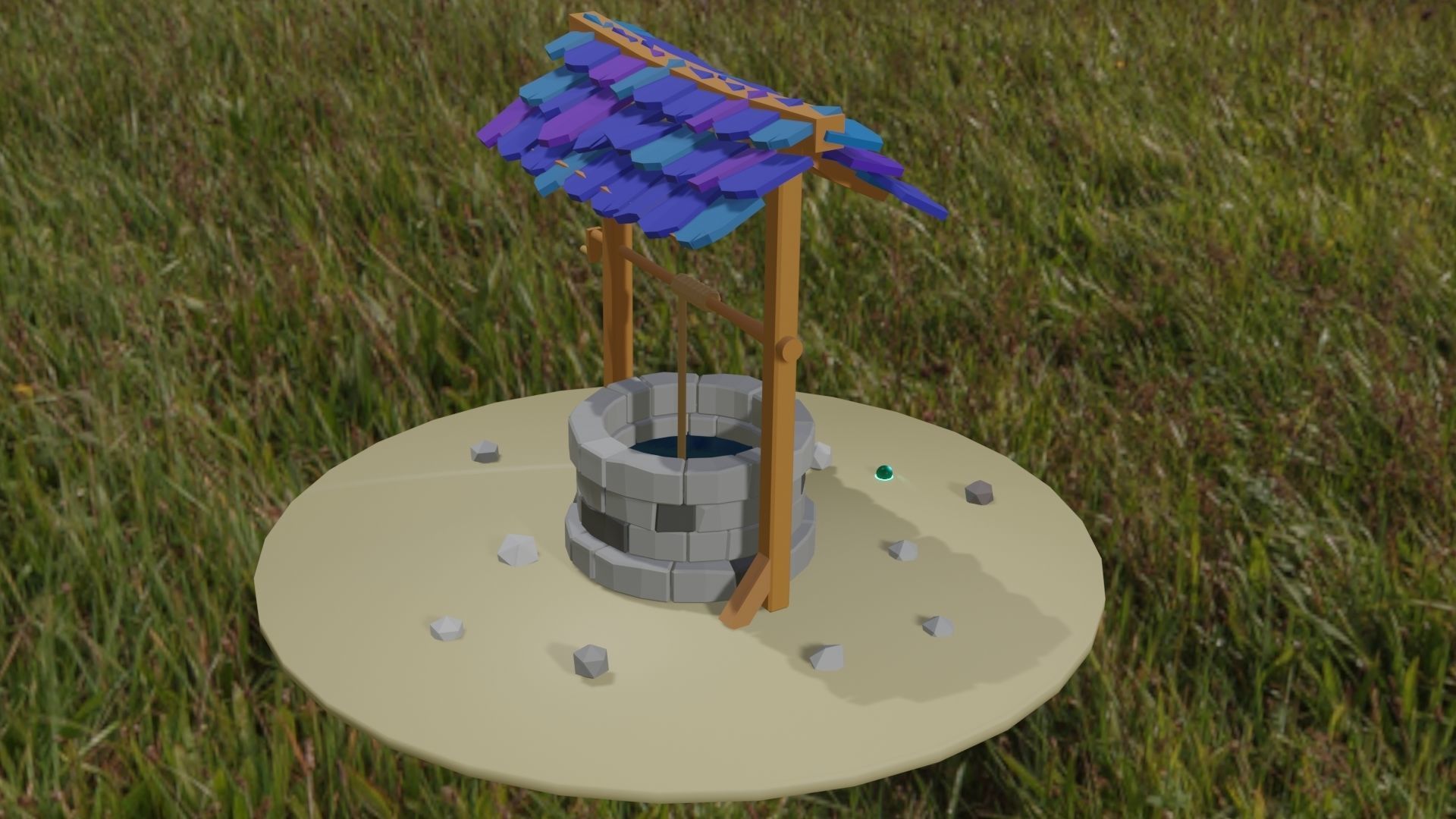 Well lowpoly low-poly 3d model water in field Low-poly 3D model_2