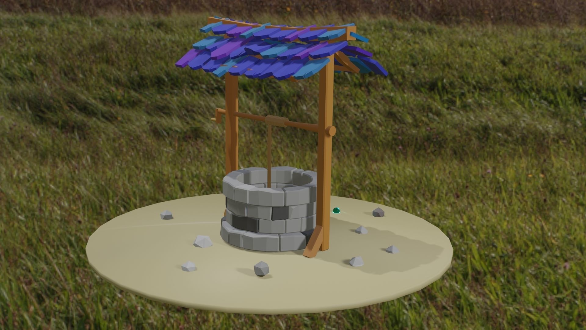 Well lowpoly low-poly 3d model water in field Low-poly 3D model_3