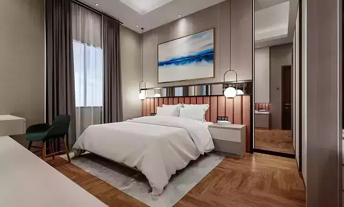 Bedroom 3D Rendering Interior Low-poly 3D model