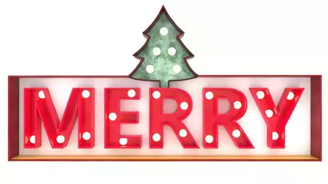Christmas Holiday Merry Lighted Nostalgic Metal Marquee Sign 3D model