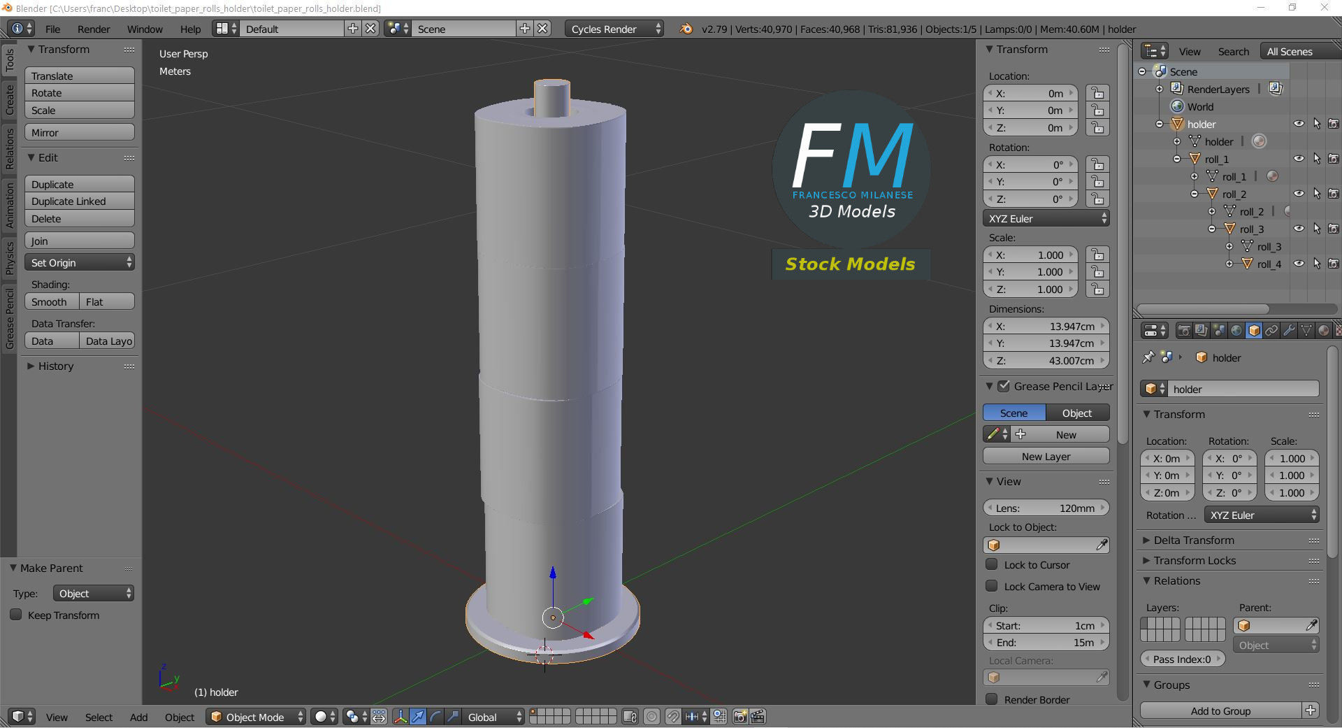 Toilet paper rolls holder 3D model_9