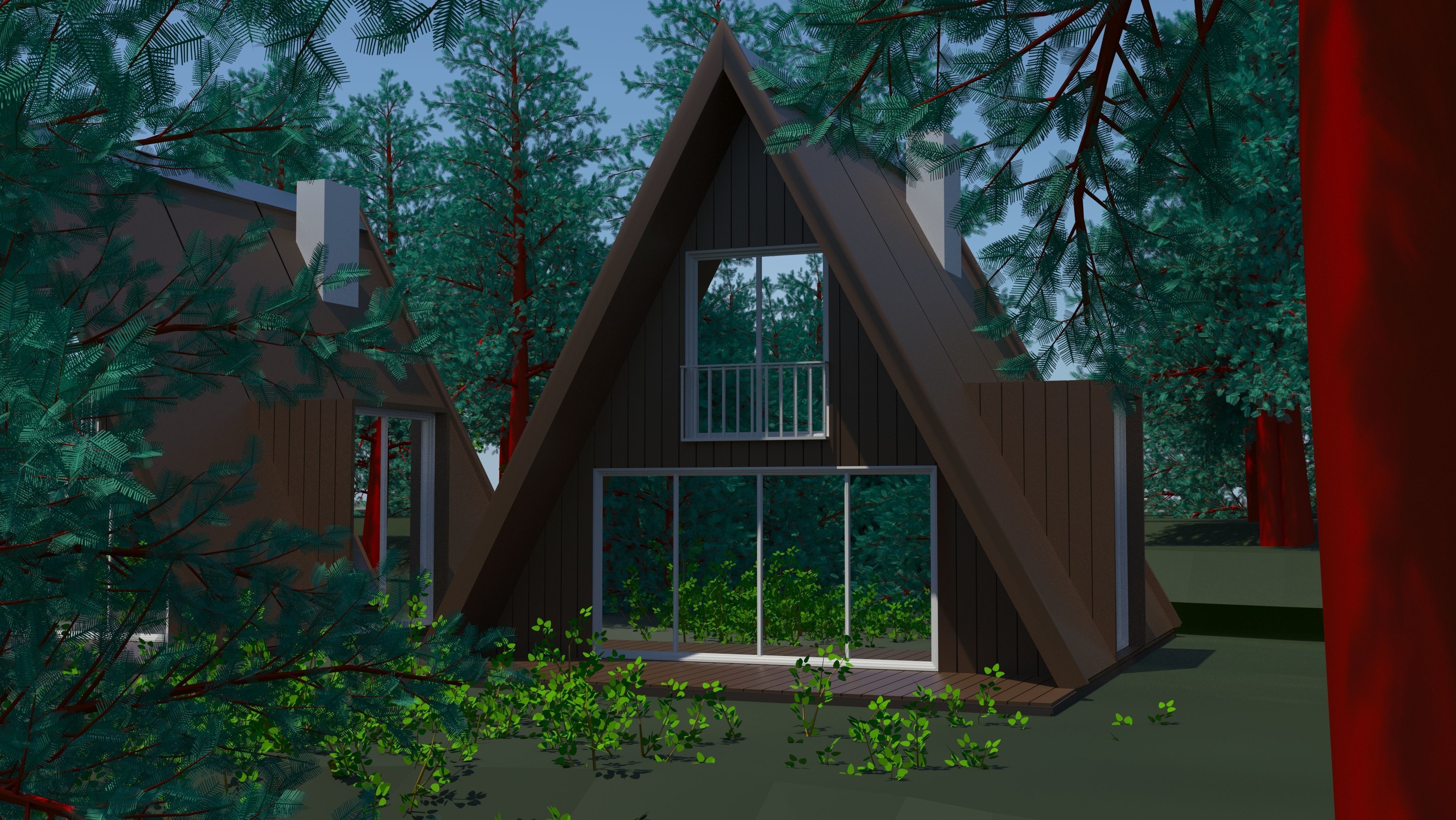 House 2 group of cabins in woods Free 3D model_1