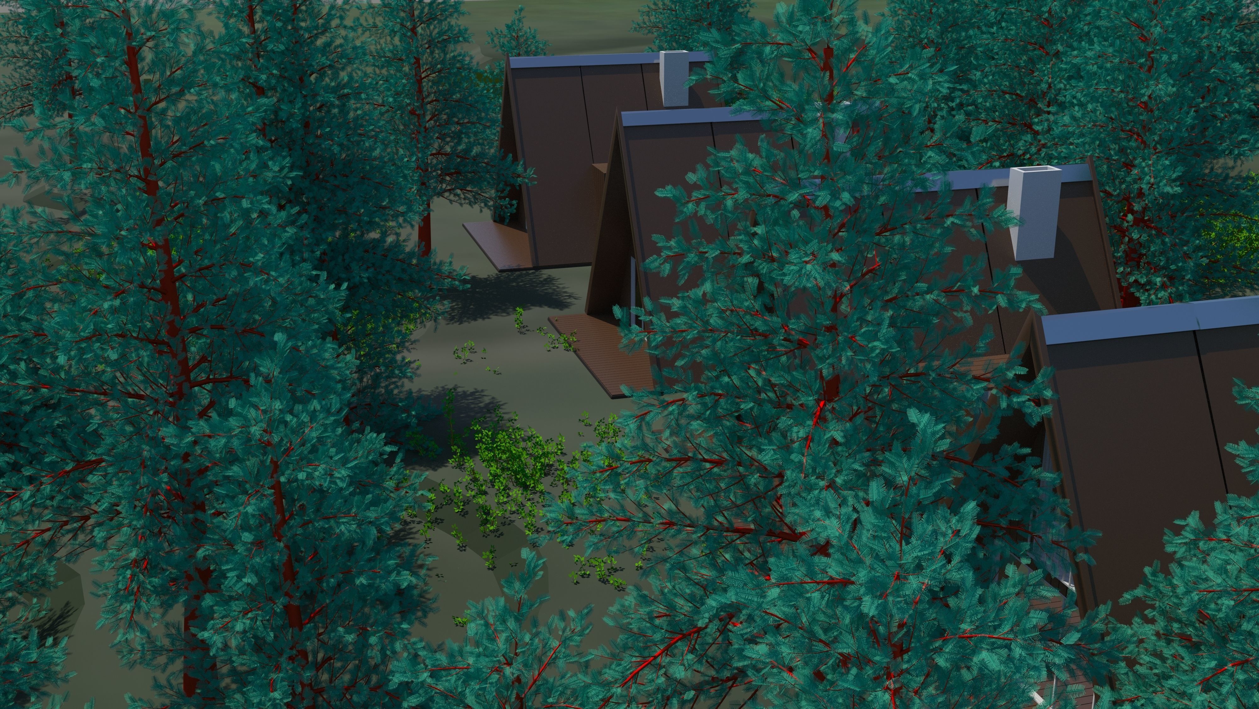 House 2 group of cabins in woods Free 3D model_2