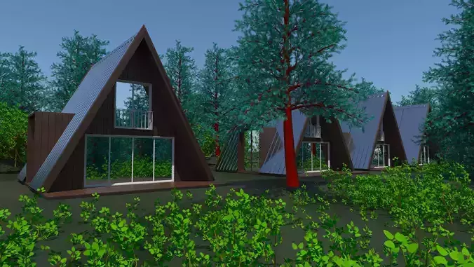 House 2 group of cabins in woods Free 3D model
