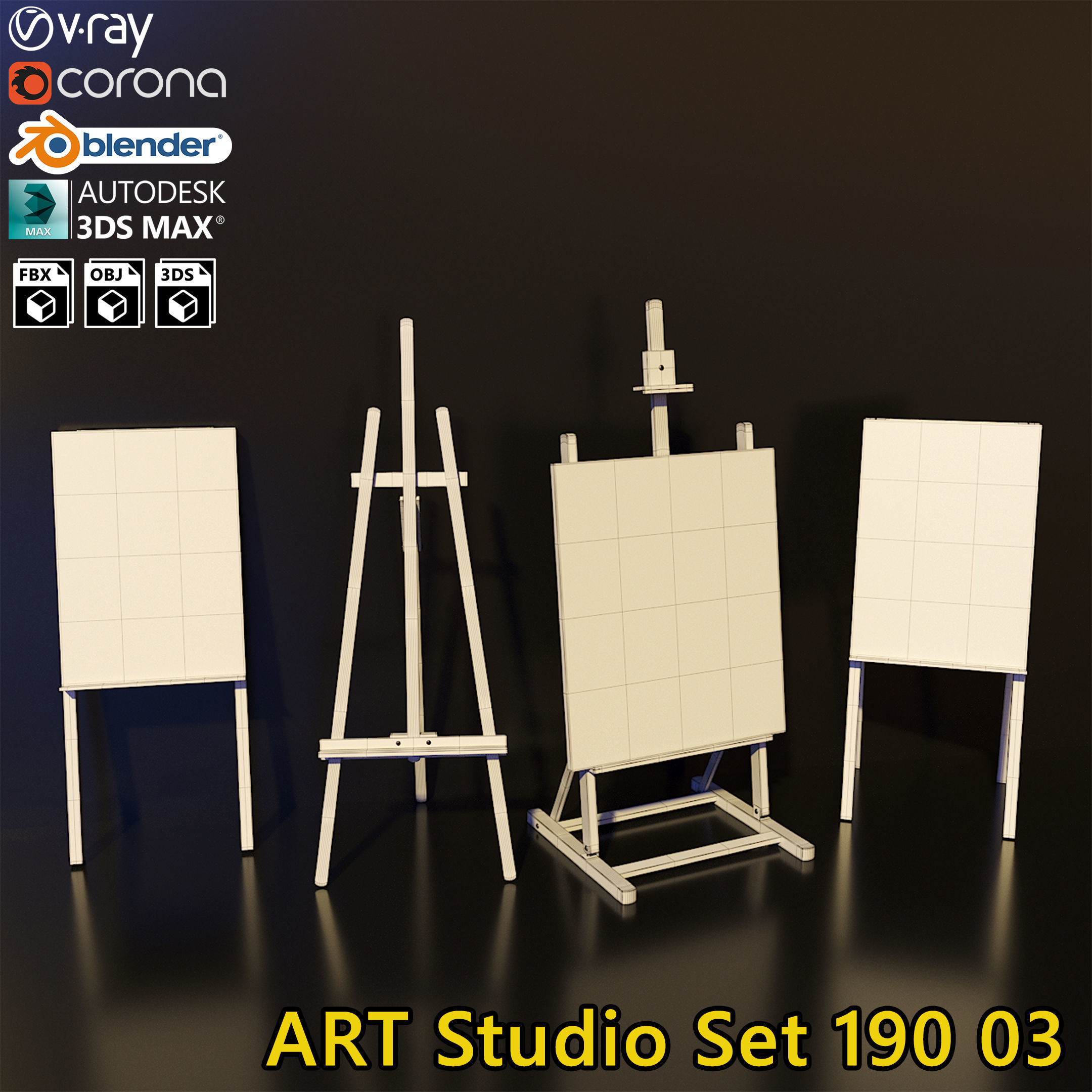 Artist Studio Easels Set 190 03 3D model_2
