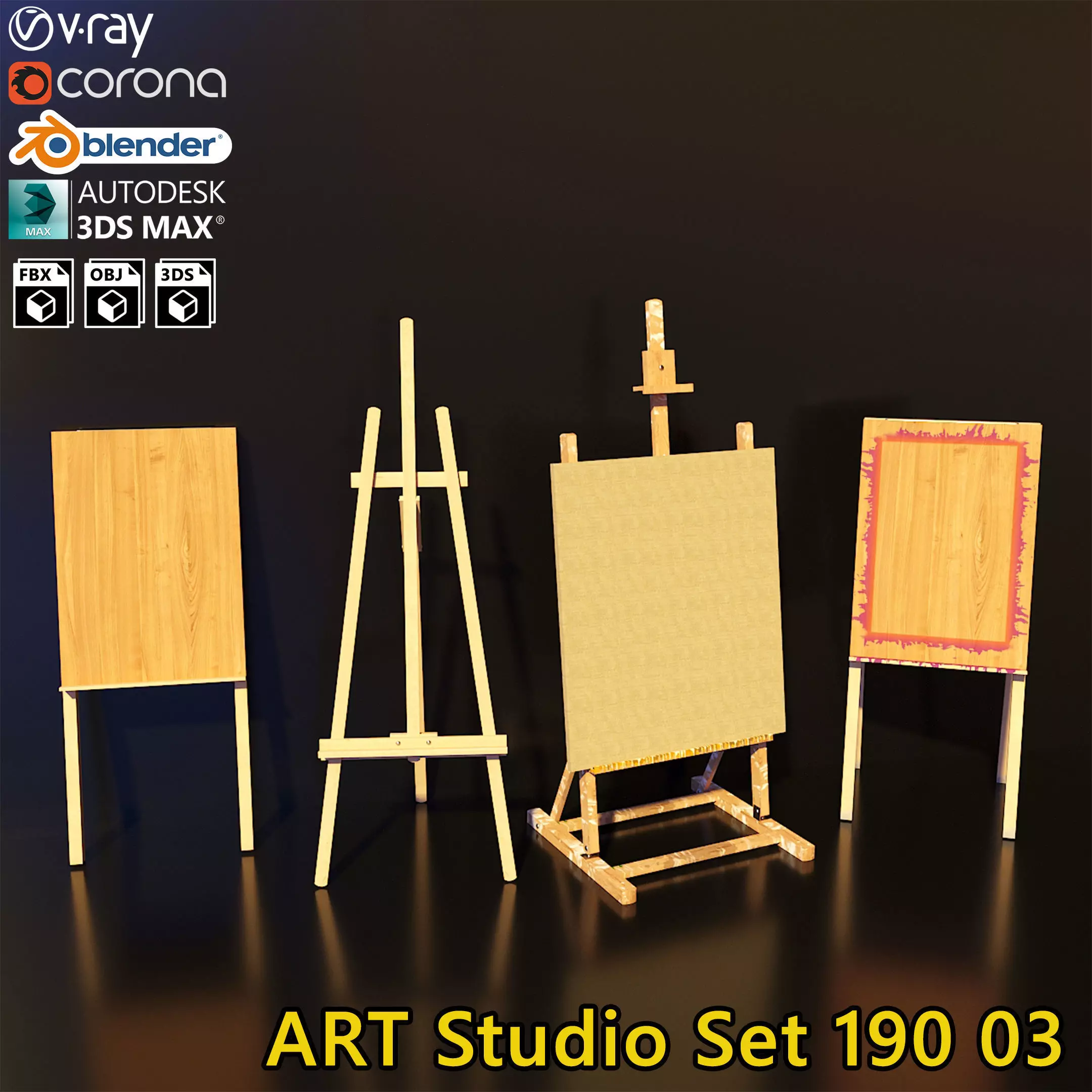 Artist Studio Easels Set 190 03 3D model_0