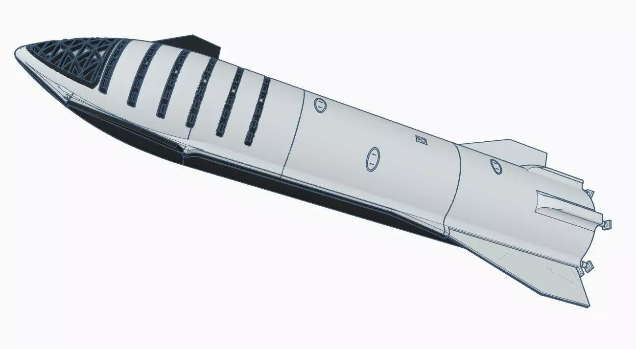 SpaceX Starship SN8 with interior raptors and legs 3D print model_0