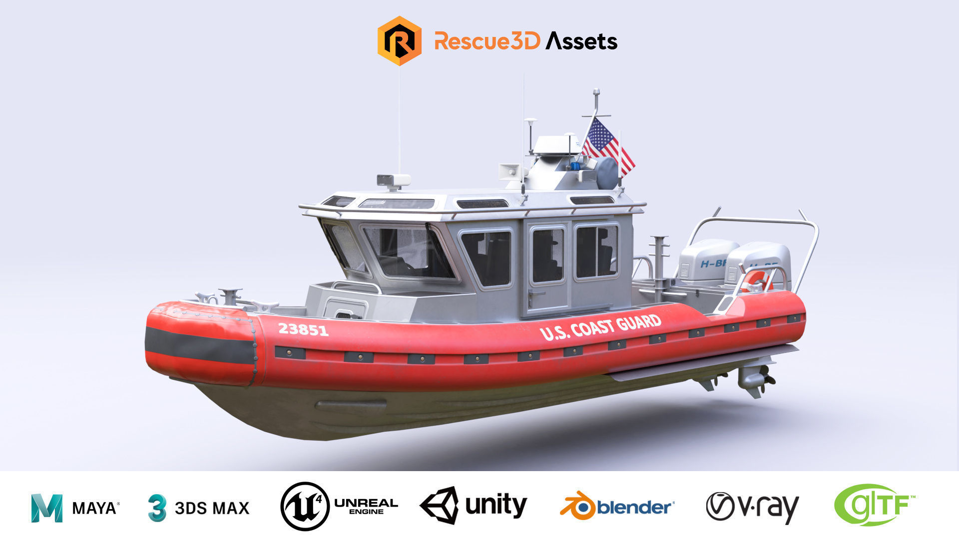 Coast Guard Rescue Boat Low-poly 3D model_14