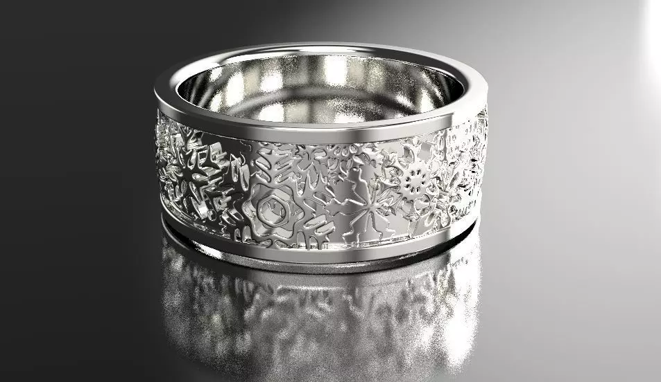 Christmas ring with snowflakes 3D print model_0