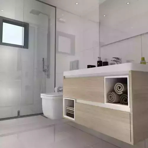Bathroom 3 modern with walls and wooden cabinets