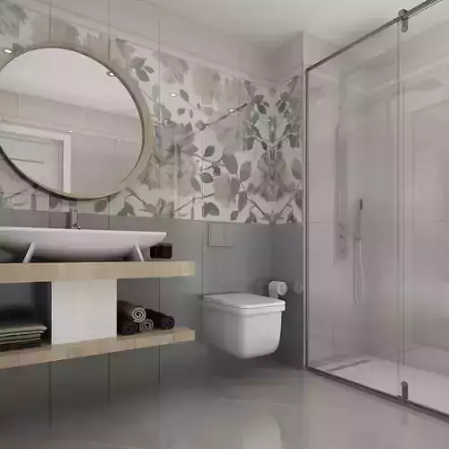 Bathroom 5 modern with floral wallpaper