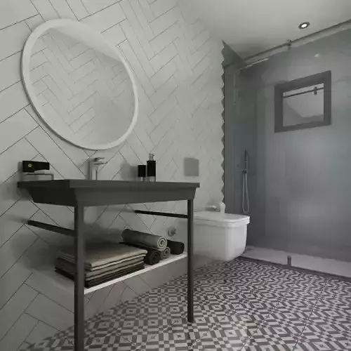 Bathroom 6 herringbone tile