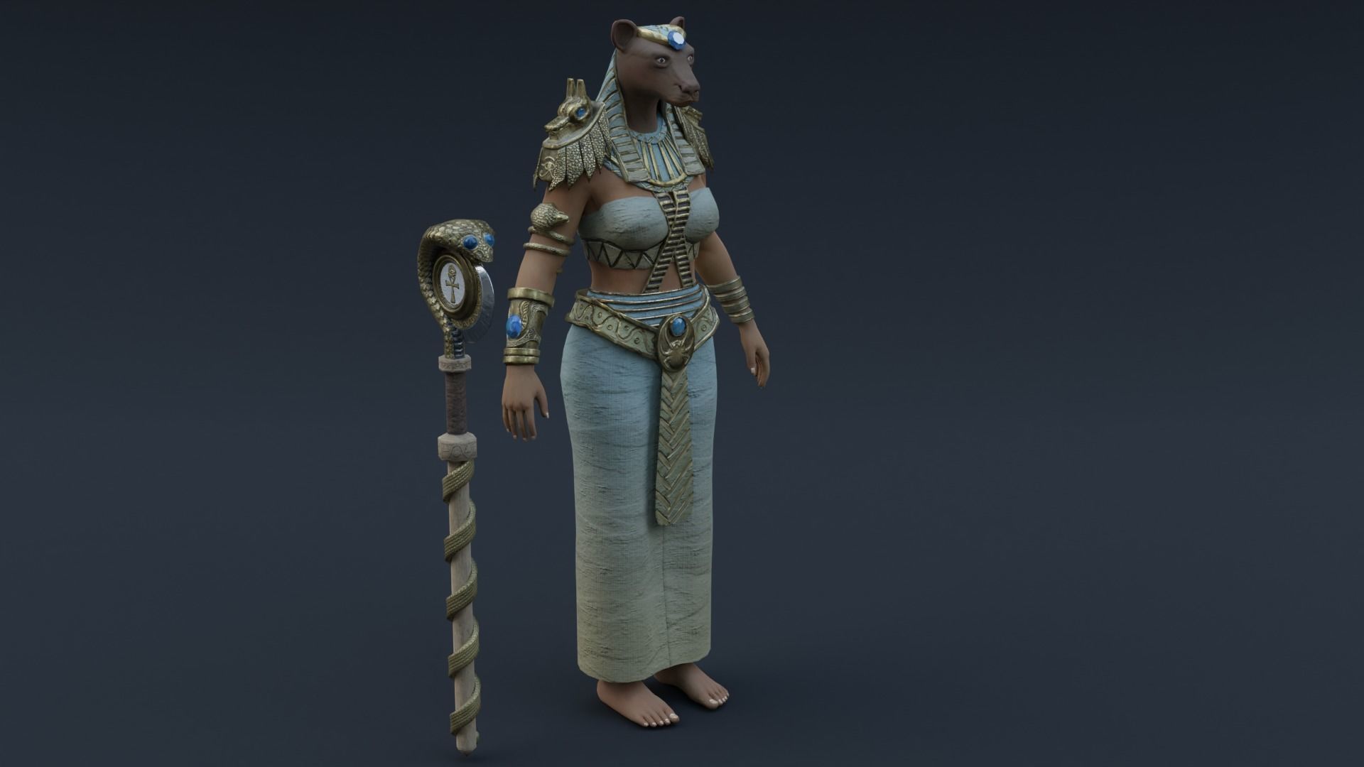 God Bastet Low-poly 3D model_4
