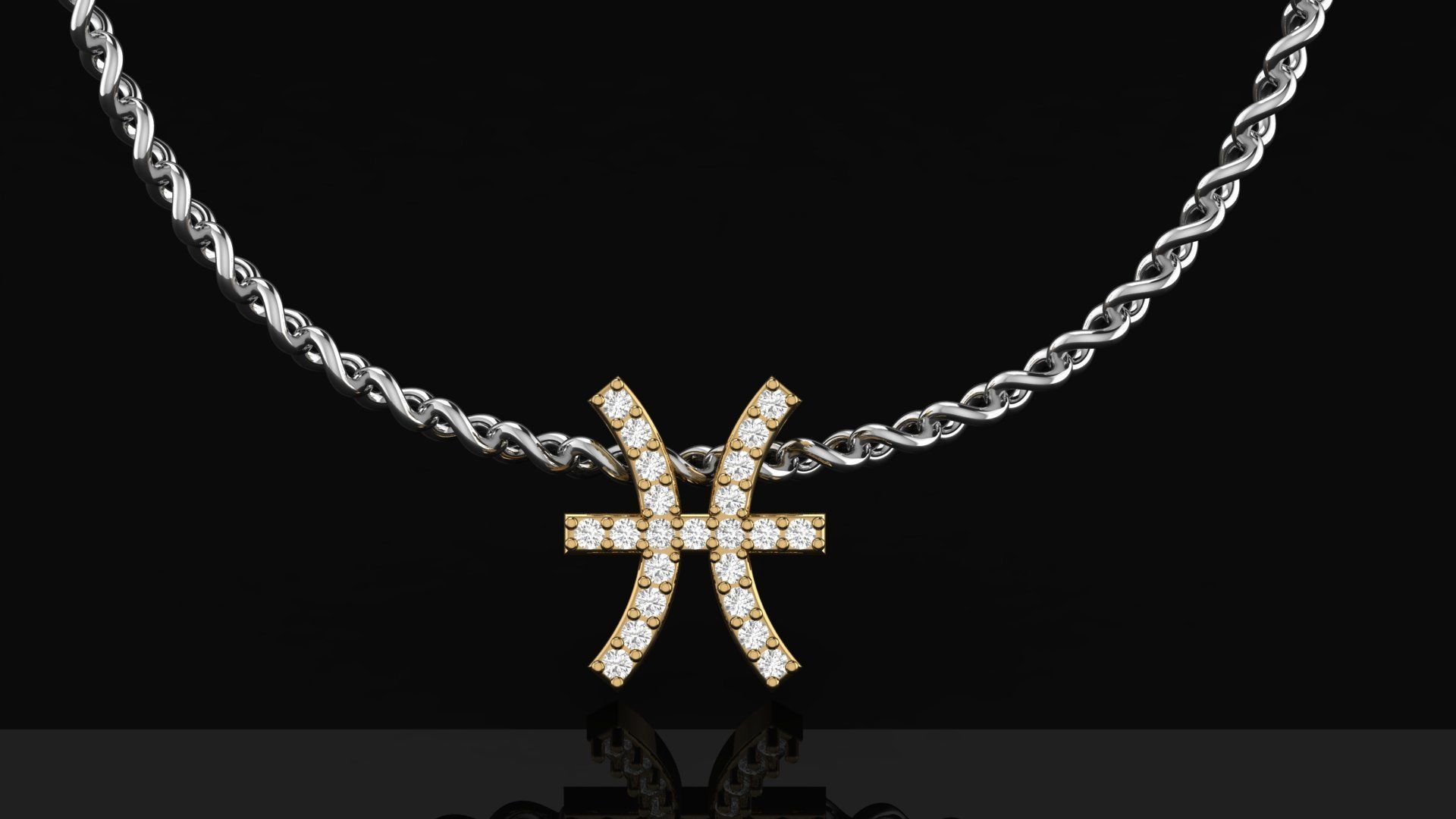 Pisces Zodiac Diamond  Necklase 3D print model_2