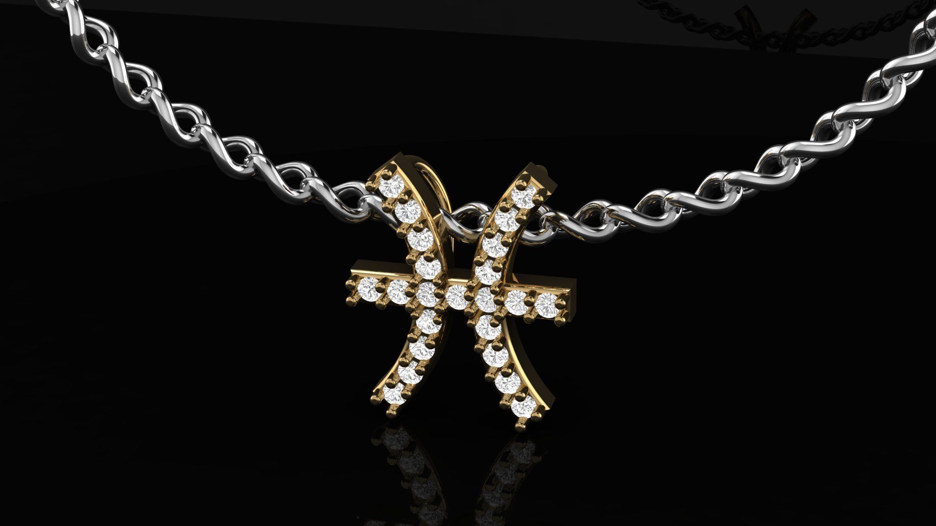 Pisces Zodiac Diamond  Necklase 3D print model_3