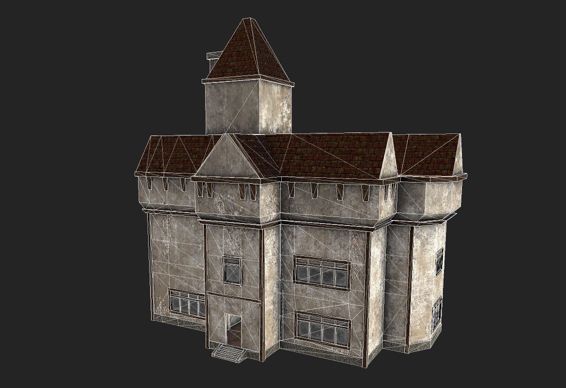 Tavern Building with Interior Low-poly 3D model_5