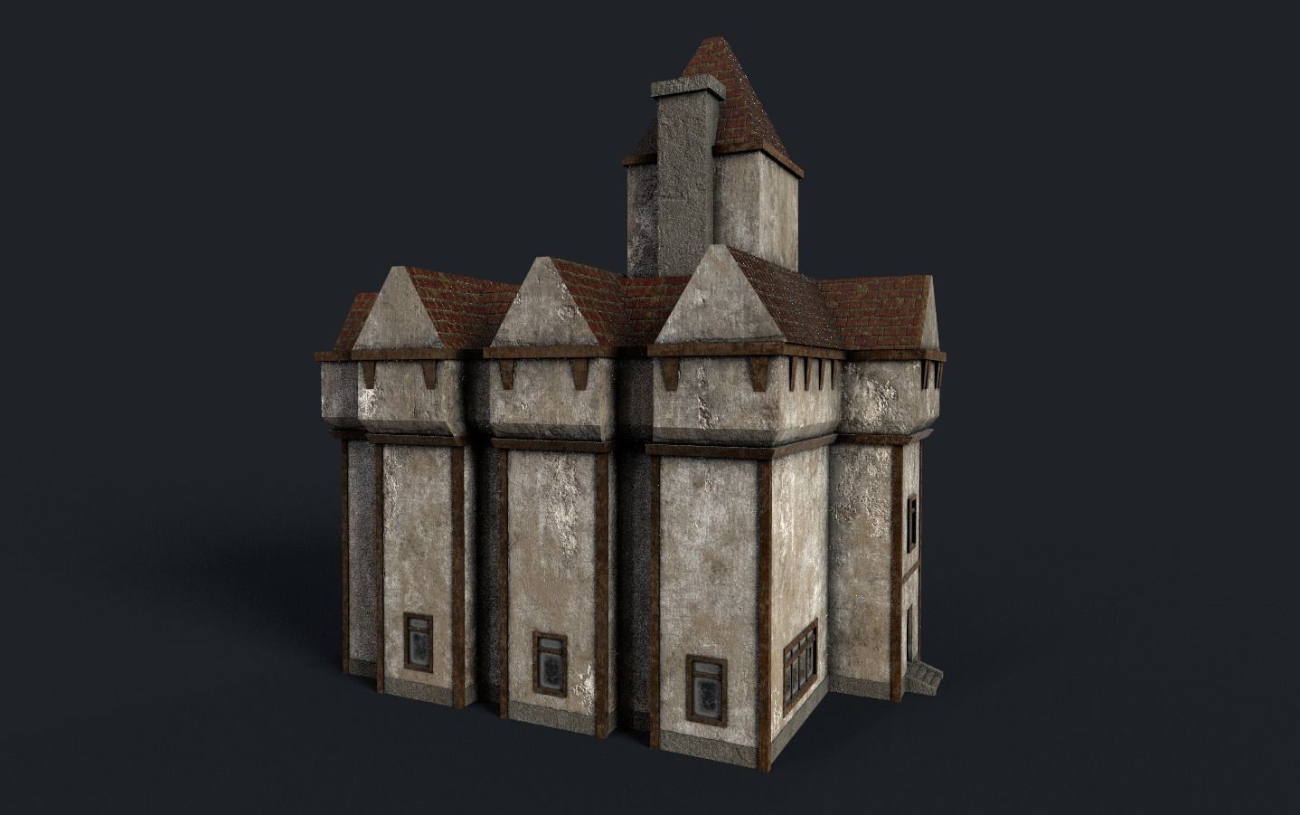 Tavern Building with Interior Low-poly 3D model_1