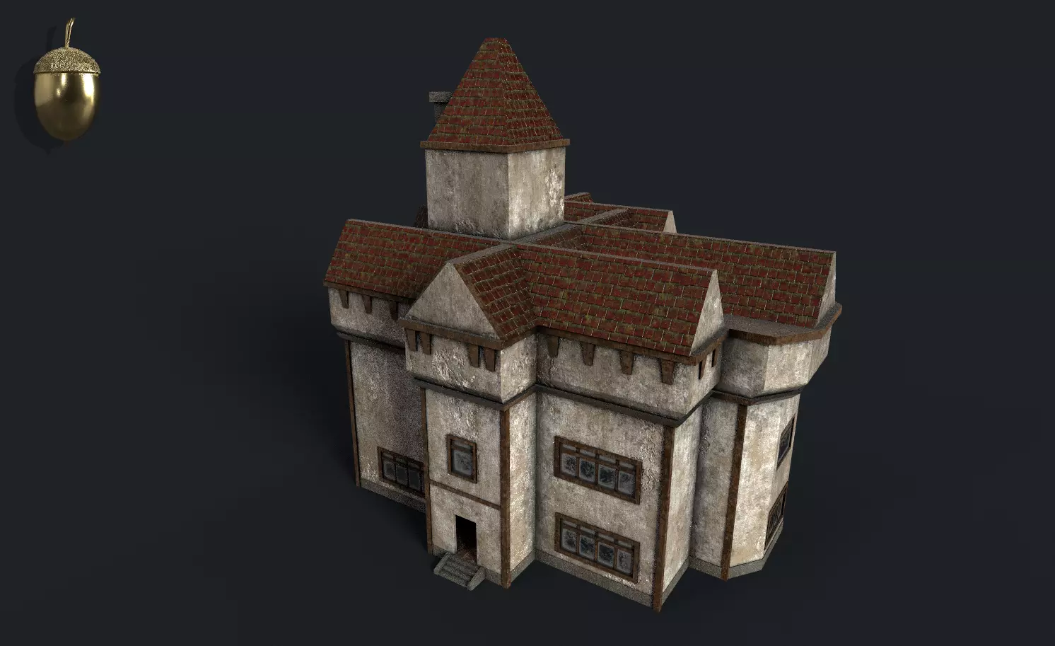 Tavern Building with Interior Low-poly 3D model_0