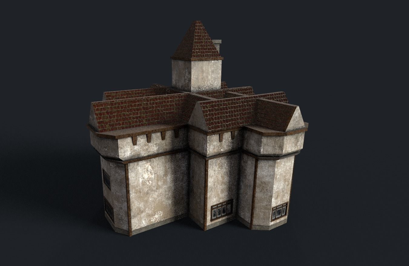 Tavern Building with Interior Low-poly 3D model_2