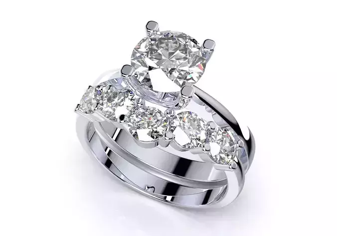 Bridal Set Ring CAD Design Women Diamond Wedding Ring- CC122