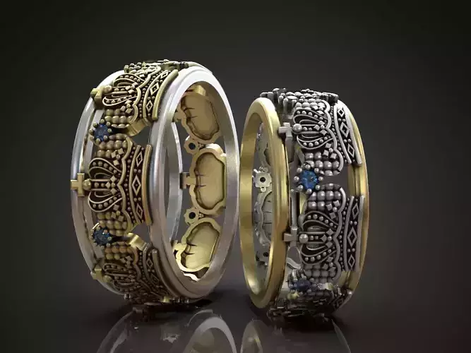 Crown wedding rings set