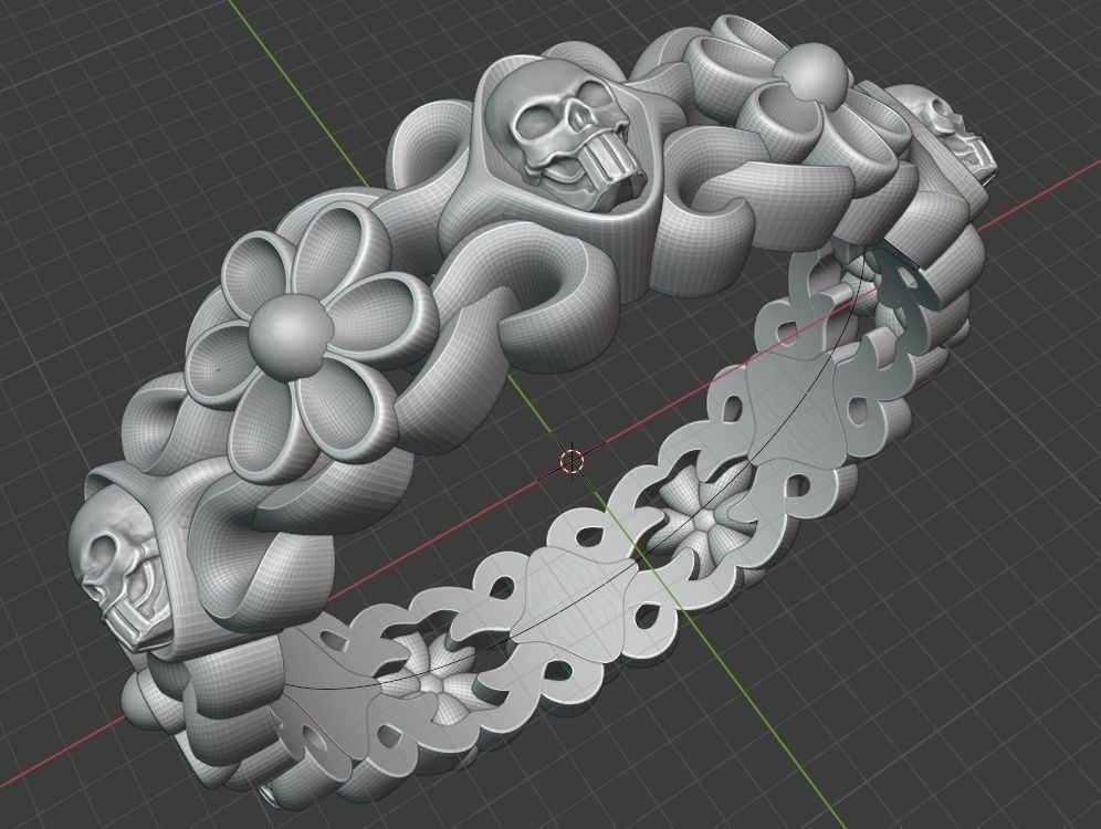 Ring-skull-flower ornate silver ring  3D print model_5
